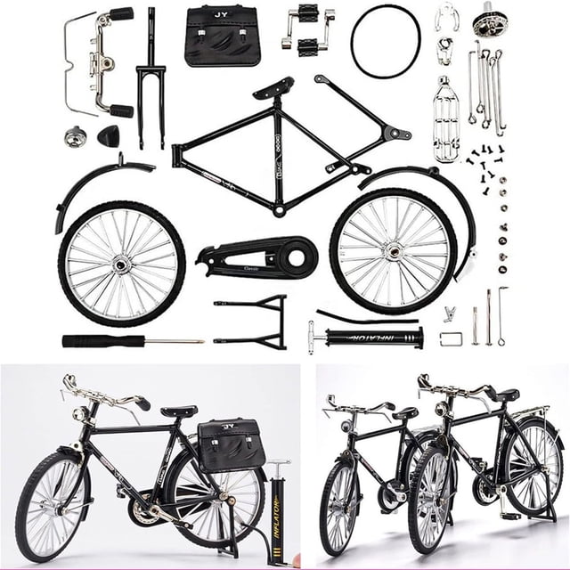 New 51 Pcs DIY Retro Bicycle Model Ornament For Kids, Creative 1:10 Simulation Mini Bicycle Model Scale Kit With Inflator and Briefcase, Finger Bike Models Toys For Desktop Decoration Ornament