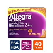 Allegra Adult 24-Hour Allergy Relief Tablets, Non-Drowsy Indoor and Outdoor Allergy Medicine, 180 mg Fexofenadine HCI Antihistamine Pill, 40-Count