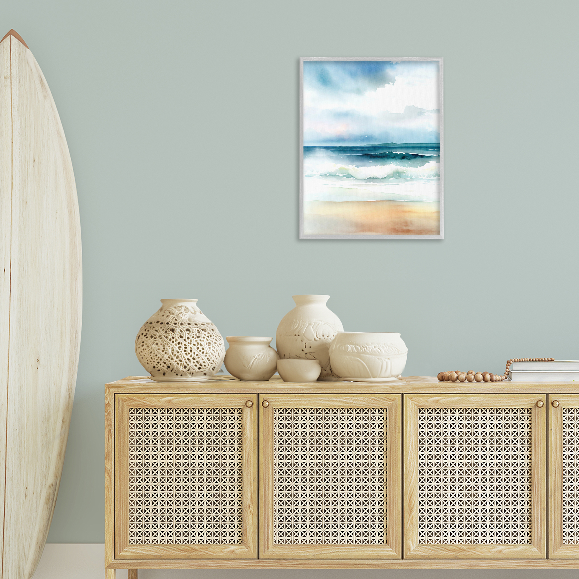 Stupell Industries Rolling Seaside Waves Coastal Painting Gray Framed Art Print Wall Art, 24 x 30
