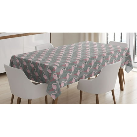 

Flamingo Tablecloth Faded Island Jungle Tree Leaves Pink Birds Hawaii Wildlife Nature Inspirations Rectangular Table Cover for Dining Room Kitchen 52 X 70 Inches Grey Rose Pink by Ambesonne