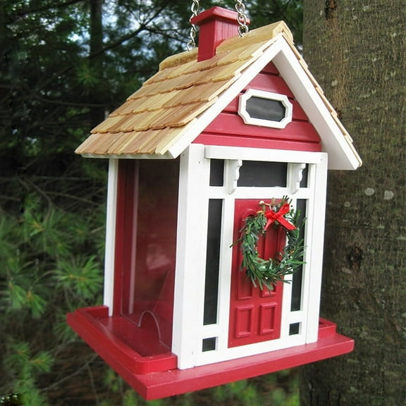 Home Bazaar Christmas Cottage Bird Feeder - Red