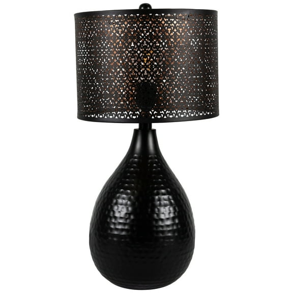 Northlight Teardrop Iron Table Lamp with Laser-Cut Shade - 20" - Black and Copper