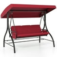thumbnail image 1 of Gymax 3-Seat Patio Swing w/ Canopy & Removable Cushions & Side Pockets Stand Burgundy, 1 of 8