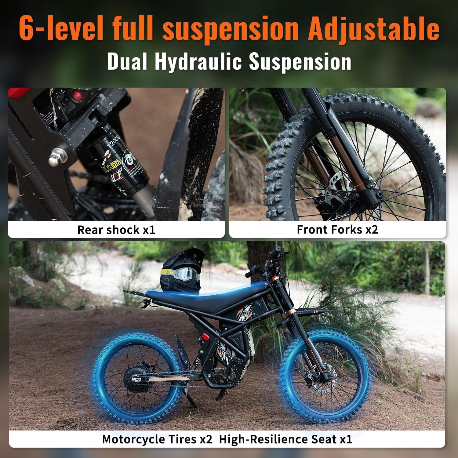 337NM Riding'Times GT73Pro Electric Dirt Bike for Adults,3000W(Peak) Motor E-TrailX Electric Dirt Bike,50MPH 60V36.4AH Dual Battery 85 Miles Range, Full Suspension UL2849 All Terrain E Bike