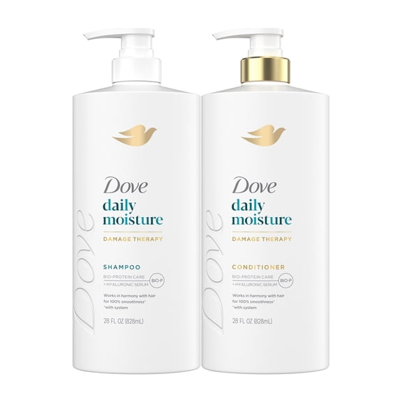 Dove Damage Therapy Shampoo for Dry Hair Daily Moisture with Bio-Protein Care Technology and Hyaluronic Serum, 28 Fl Oz