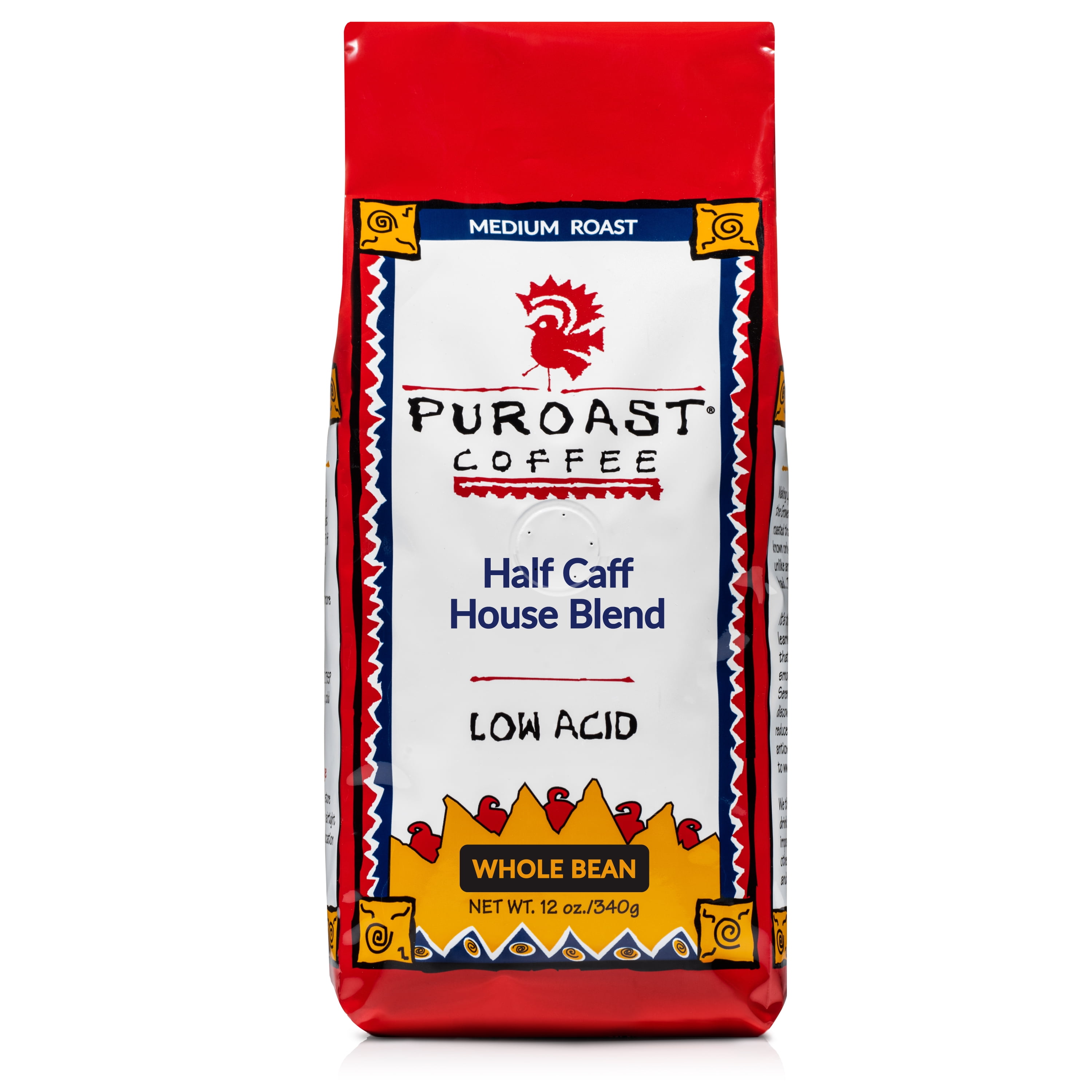 Puroast Half Caff House Blend Low Acid Whole Bean Coffee, 12 oz Bag