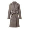 thumbnail image 3 of Women Elegant Wool Coat Lapel Collar Double Mid Long Winter Overcoats With Belted Pockets Women's Coats for Winter plus Size Car Coat Women Women Snow Coat 3x Jacket 2 Way Zipper Winter Coats plus, 3 of 6