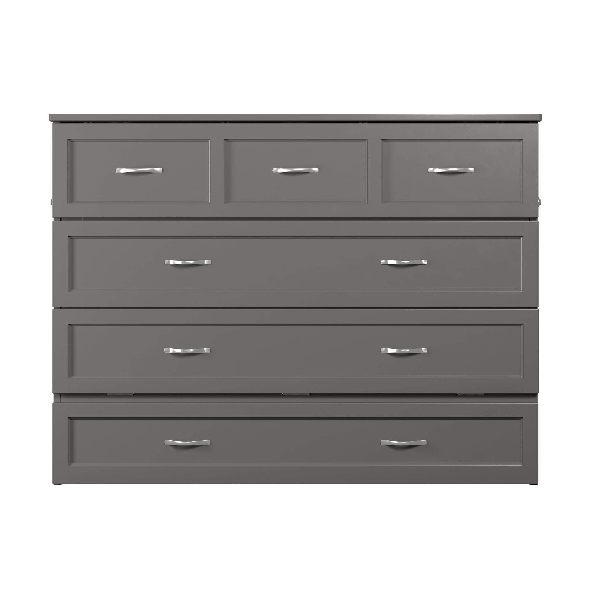 AFI Deerfield Full Solid Wood Murphy Bed Chest with Mattress, Drawer & Charger in Gray