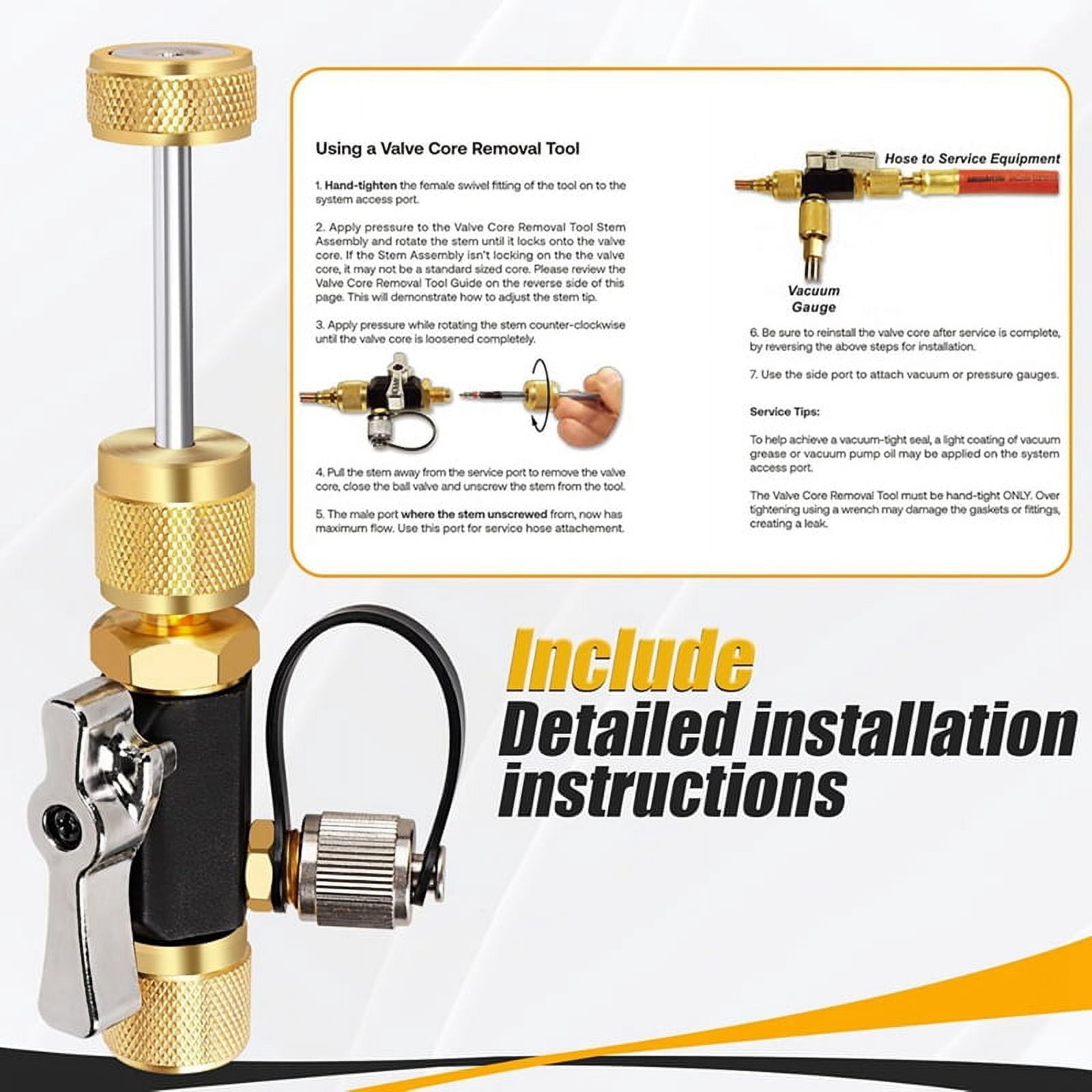 HVAC Valve Core Removal Tool, 1/4 Inch Vacuum-Rated Valve Core Removal Tool,Works with All Refrigerants,HVAC Tools