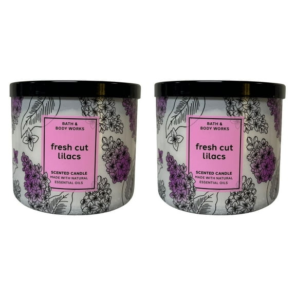 Bath and Body Works Candle -(2 Pack) Fresh Cut Lilacs Scented 3-Wick Candle with Natural Essential Oils (14.5 Oz / 411 g)