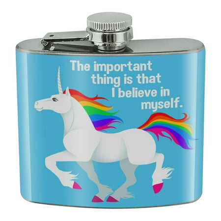Unicorn The Important Thing is That I Believe in Myself Stainless Steel 5oz Hip Drink Kidney (Best Thing To Drink With Kidney Stones)