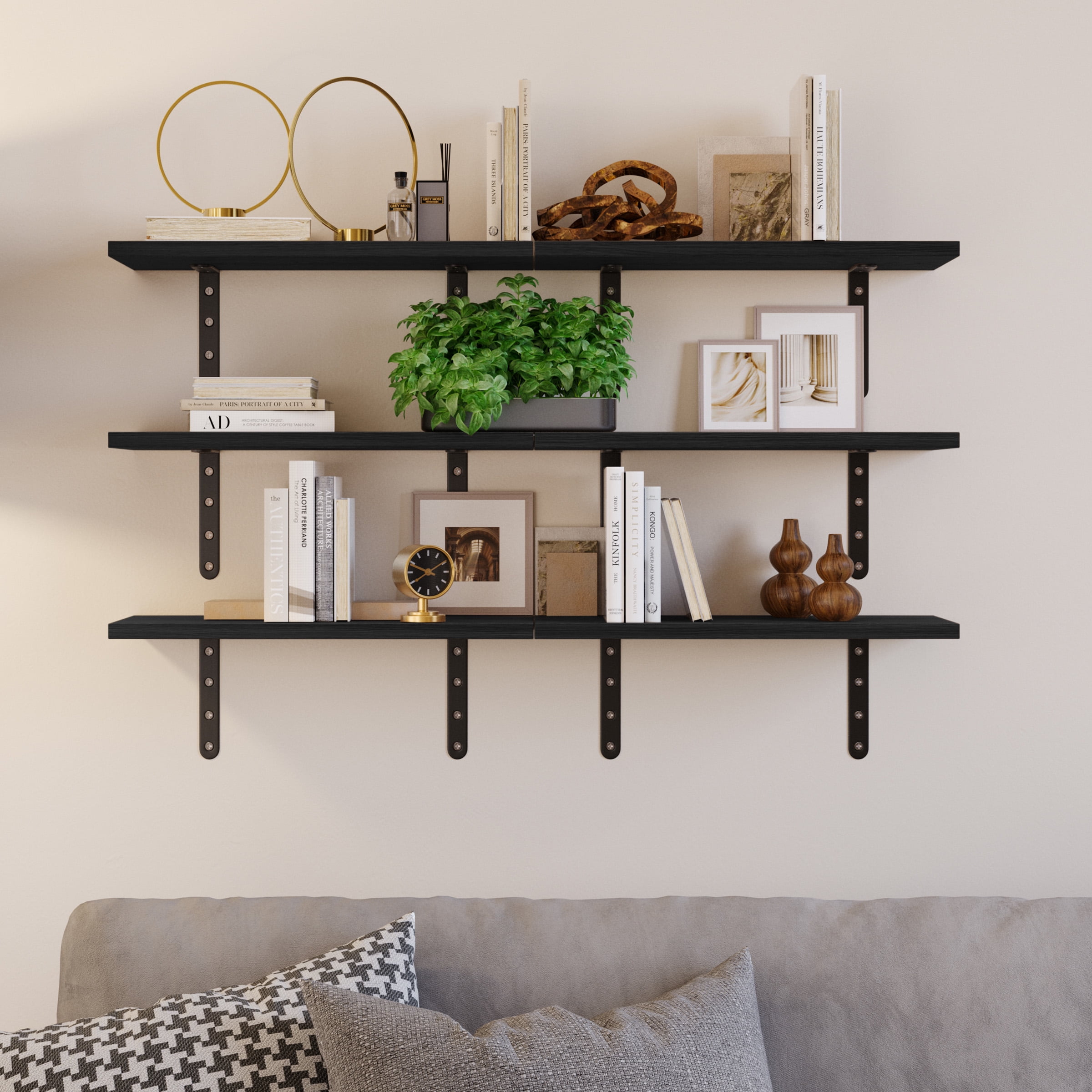 Lavish Home Set of 6 Floating Shelves for Living Room, Bedroom, or Bathroom
