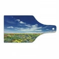 thumbnail image 1 of Flower Cutting Board, Flowers Meadow and Cloudy Sky Nature Landscape Print Vivid Sun Springtime, Decorative Tempered Glass Cutting and Serving Board, Wine Bottle Shape, Multicolor, by Ambesonne, 1 of 1