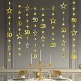 thumbnail image 2 of Decoraciones para el 50.° cumpleaños en oro, número 50, círculo, puntos, estrellas brillantes, guirnalda, banderines colgantes metálicos, serpentinas, telón de fondo para decoración de fiesta de 50, 2 of 8