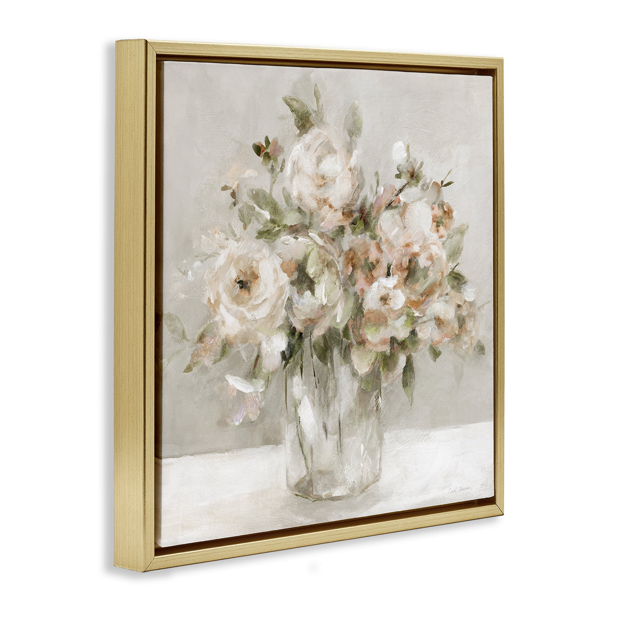 Stupell Industries Soft Neutral Floral Still Life Gold Framed Floater Canvas Wall Art, design by Carol Robinson
