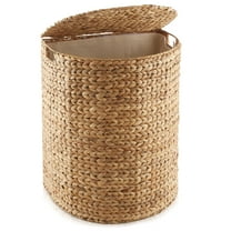 Casafield Half Moon Laundry Hamper with Lid and Removable Liner Bag - Natural, Woven Water Hyacinth Laundry Basket Sorter for Clothes