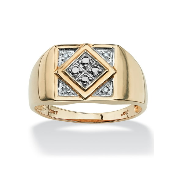 PalmBeach Jewelry Men's Round Black and White or White Diamond Geometric Ring 1/10 TCW in Solid 10k Yellow Gold