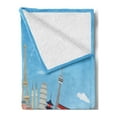 thumbnail image 2 of Travel Soft Flannel Fleece Blanket, Explore the World Themed Graphic with Famous Architectural Landmarks, Cozy Plush for Indoor and Outdoor Use, 50" x 60", Deep Sky Blue Multicolor, by Ambesonne, 2 of 5