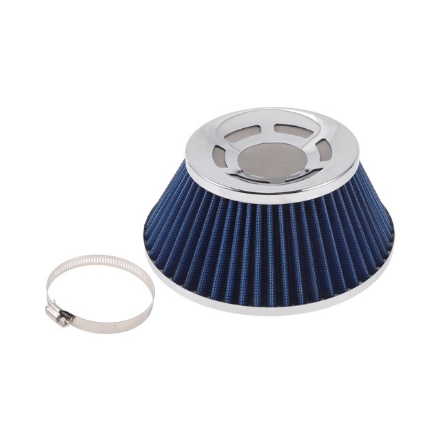 Filtro de aire de alta flujo de cabeza de hongo de 76 mm de Unique Bargains, filtro de entrada de aire de abrazadera cerrado, limpiador de aire frío con 1 abrazadera tono plateado azul para automóvil
