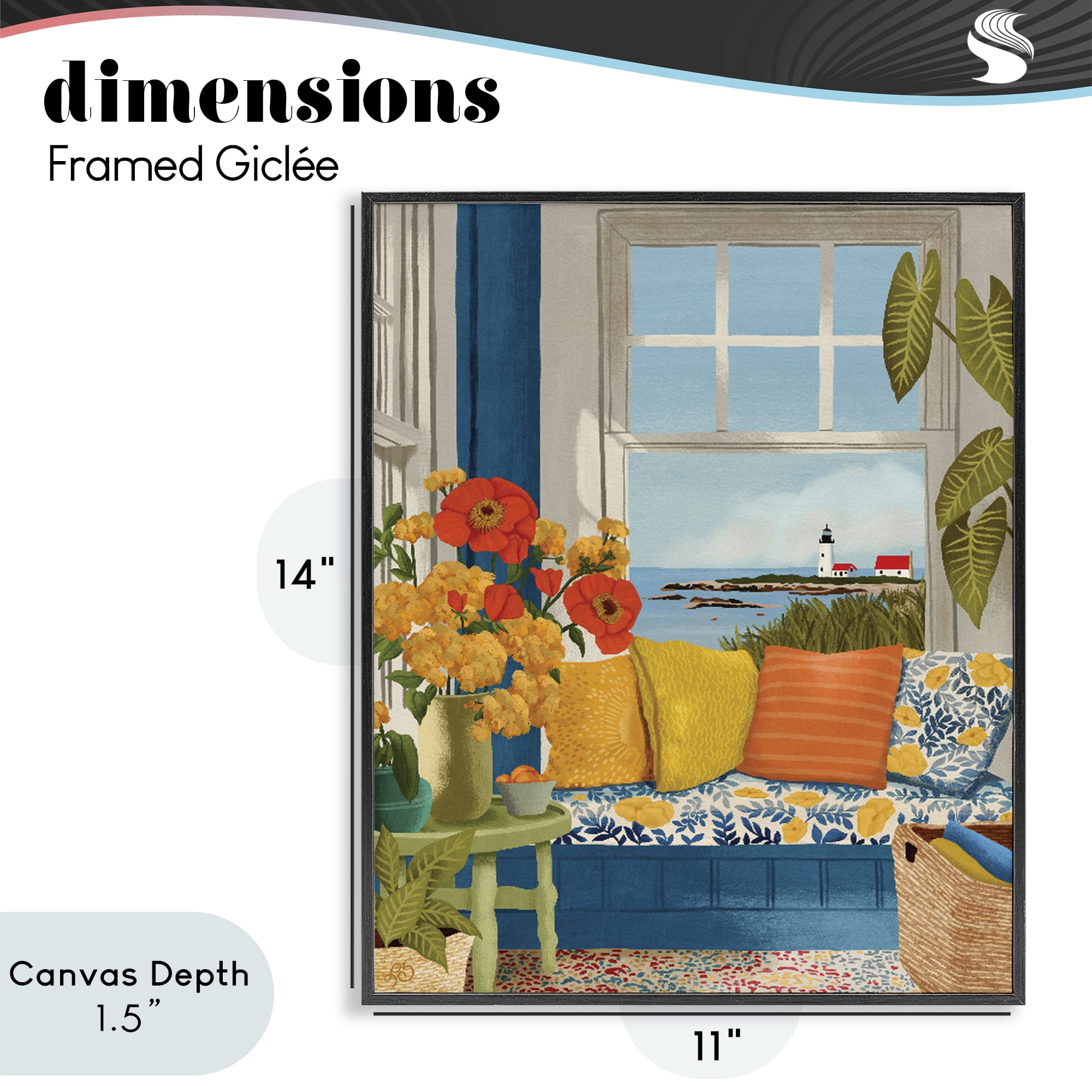 Stupell Industries Distant Lighthouse Window View Black Framed Giclee Art, design by Lisa R Dumm
