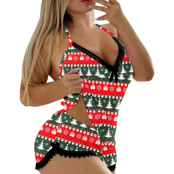 Minimalist Sleepwear – Womens Pajama Sets & Two Piece Sets for Women Women's Christmas Print Sleeveless Top And Shorts Set