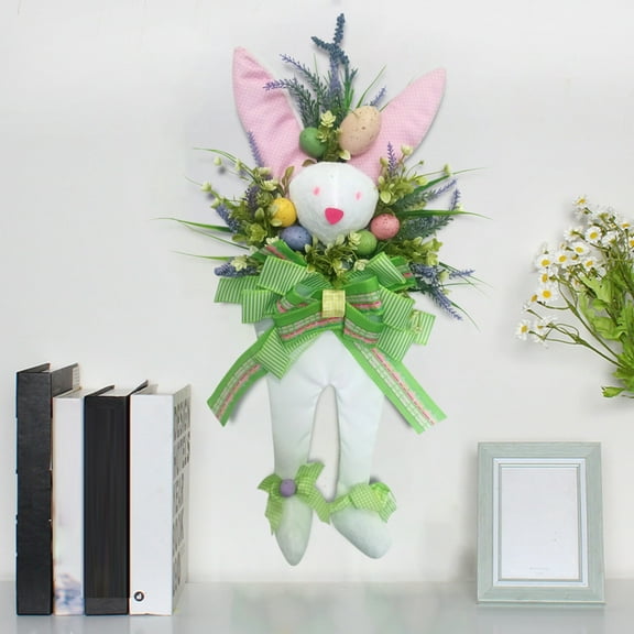 Easter Rabbit Wreath Decorated Front Door,Easter Thief Bunny Easter Decorations Welcome Sign Bunny Wreath, Easter Door Hanging Decoration Ornament, Outside Front Door Home House Room Decor