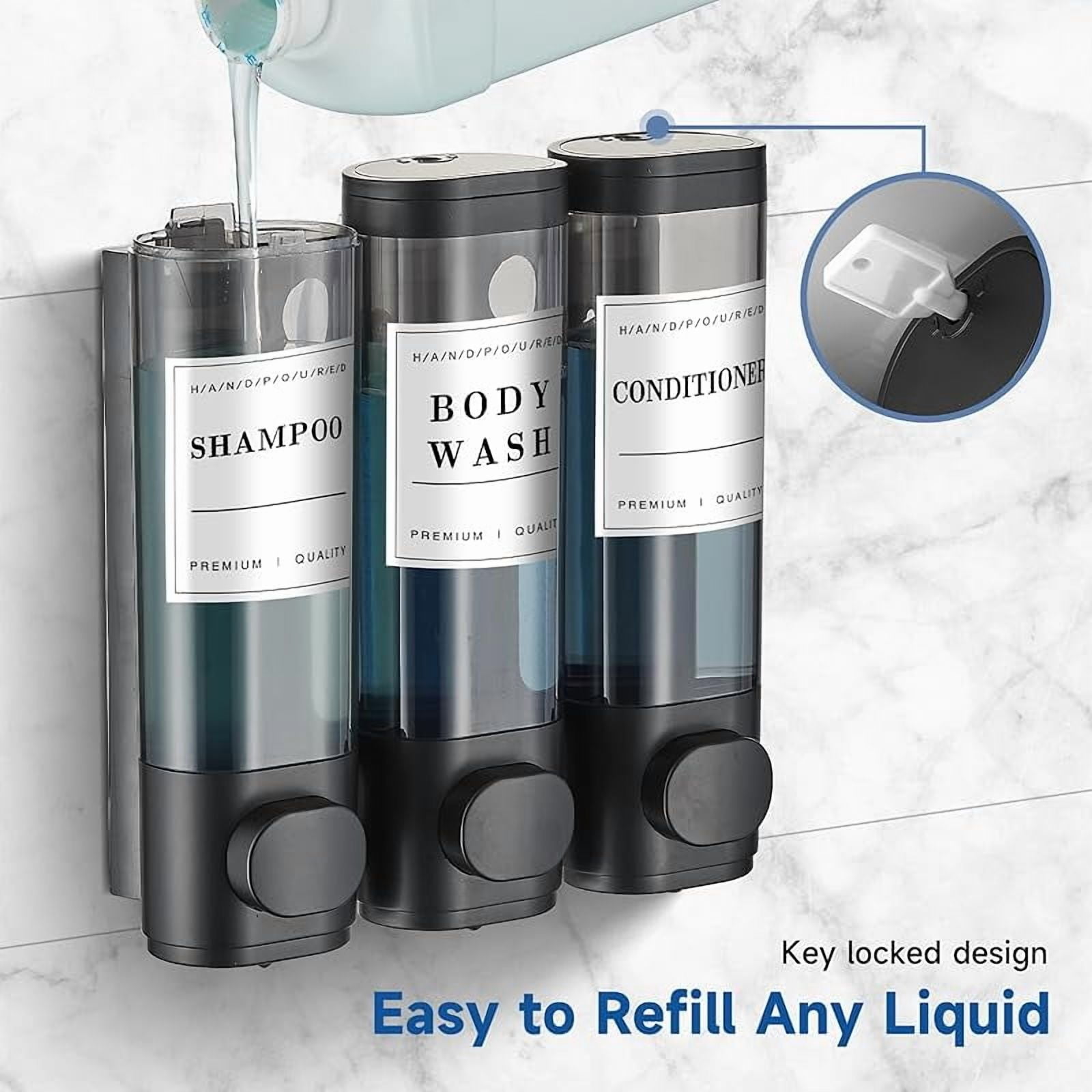 CZQ 3 Chamber Wall-Mounted Shower Dispenser No Drill Large Capacity Bathroom Organizer