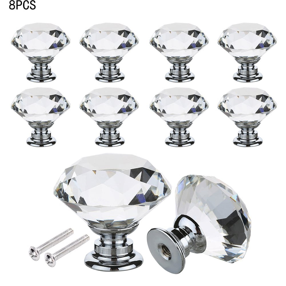 8Pcs 40mm Diamond Shape Drawer Pulls Handles with Screws for Kitchen Cabinets Dresser Cupboard Wardrobe Glass Cabinet Knobs 