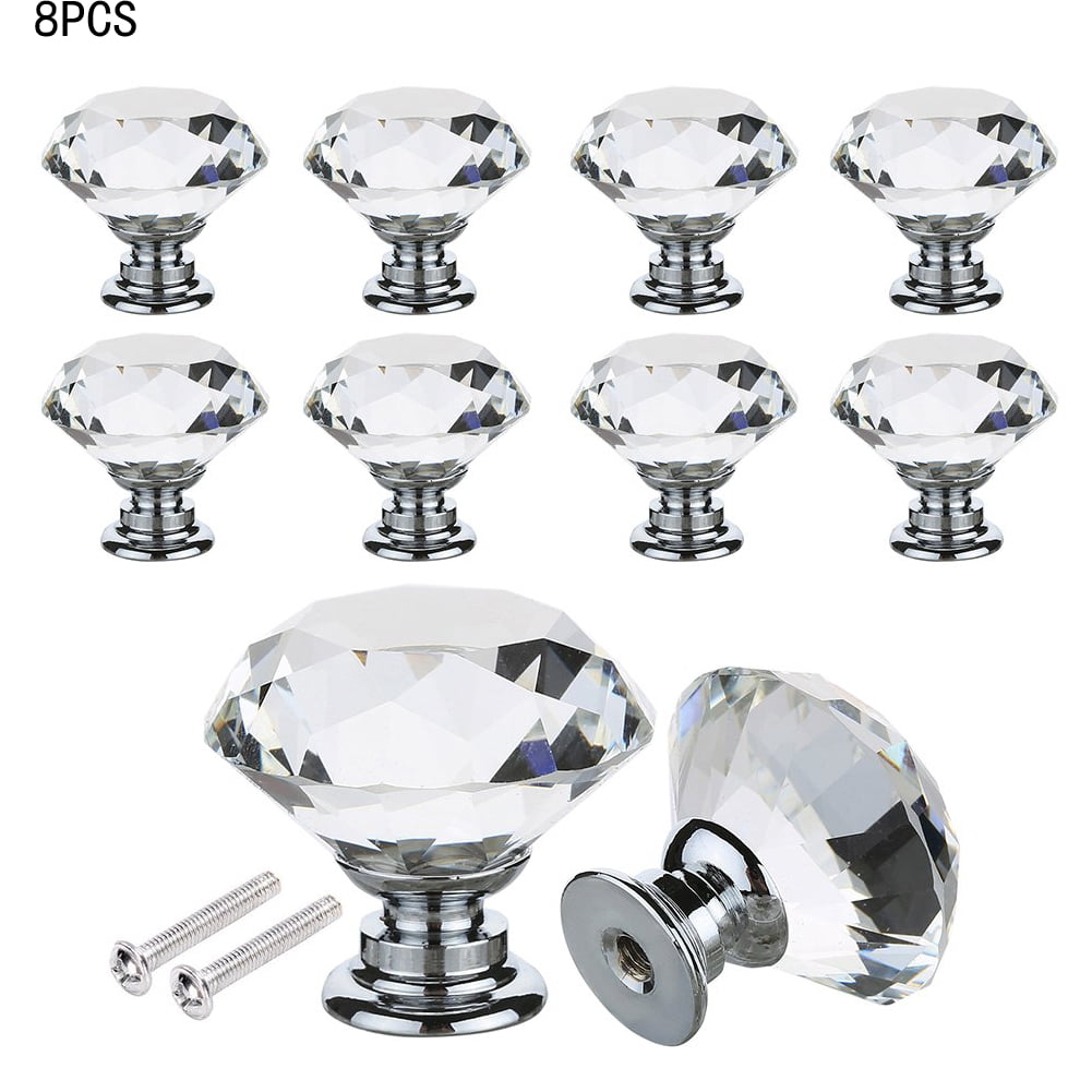 Walfront 8pcs Drawer Knobs 40mm Diamond Shape Crystal Glass Cabinet Knob Kitchen Cabinets Dresser Cupboard Wardrobe Clear Pulls Handles Walmartcom Walmartcom