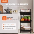 thumbnail image 6 of VEVOR 3-Tier Rolling Cart with Drawer - Lockable Wheels, Multipurpose Storage Organizer for Office, Kitchen, Living Room - Black, 6 of 12