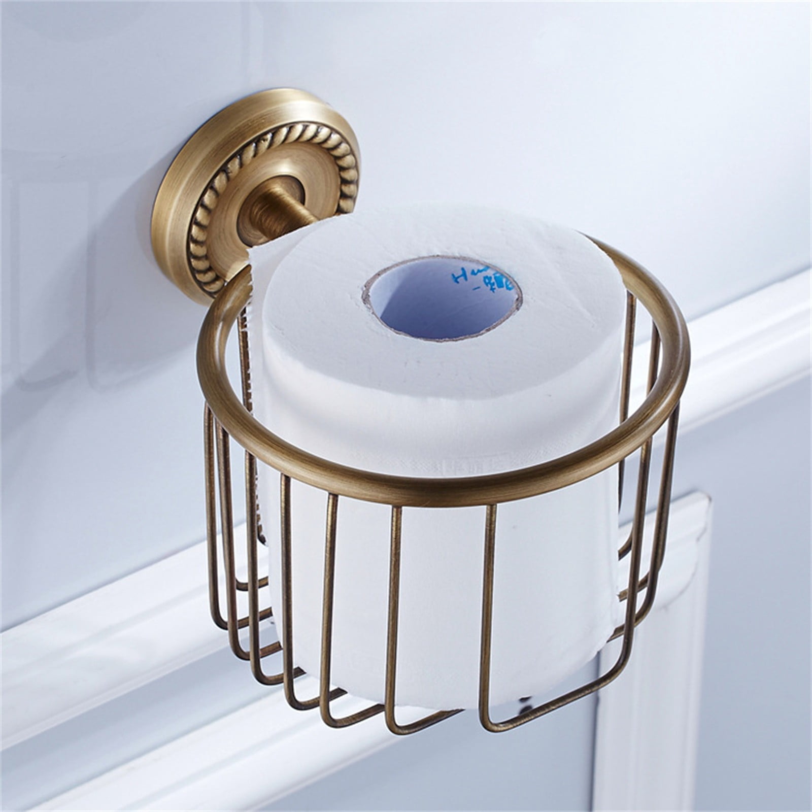 Toilet Roll Holder Toilet Paper Holder Wall Mounted, Brass Roll Tissue Wire Basket Dispenser for Bathroom Storage, Retro Style for Vintage Decor