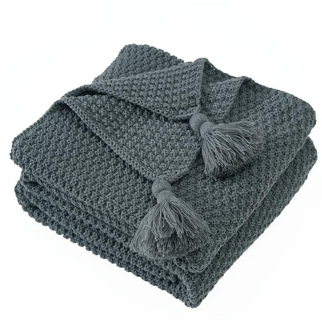 Soft Knitted Sofa Blanket with Tassel Bed Office Nap Office Nap Shawl Decorative Shawl Decorative Throw Couch Cover, Beige