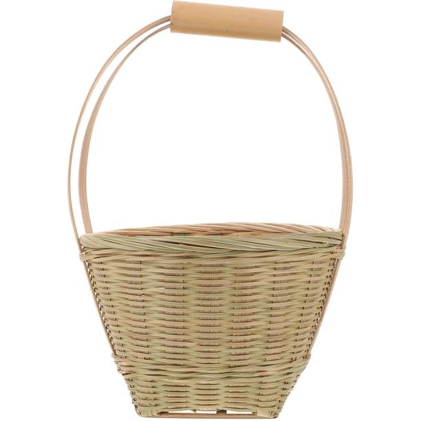 Cesta de bambú tejida a mano con asa, cesta para guardar huevos, cesta para frutas, cesta para picnic