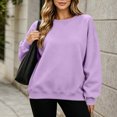 thumbnail image 4 of Women's Fashion Oversized Plain Sweatshirt Soft Fleece Lined Crew Neck Long Sleeve Loose Pullover Casual Fall Winter Daily Outfits Purple, 4 of 8