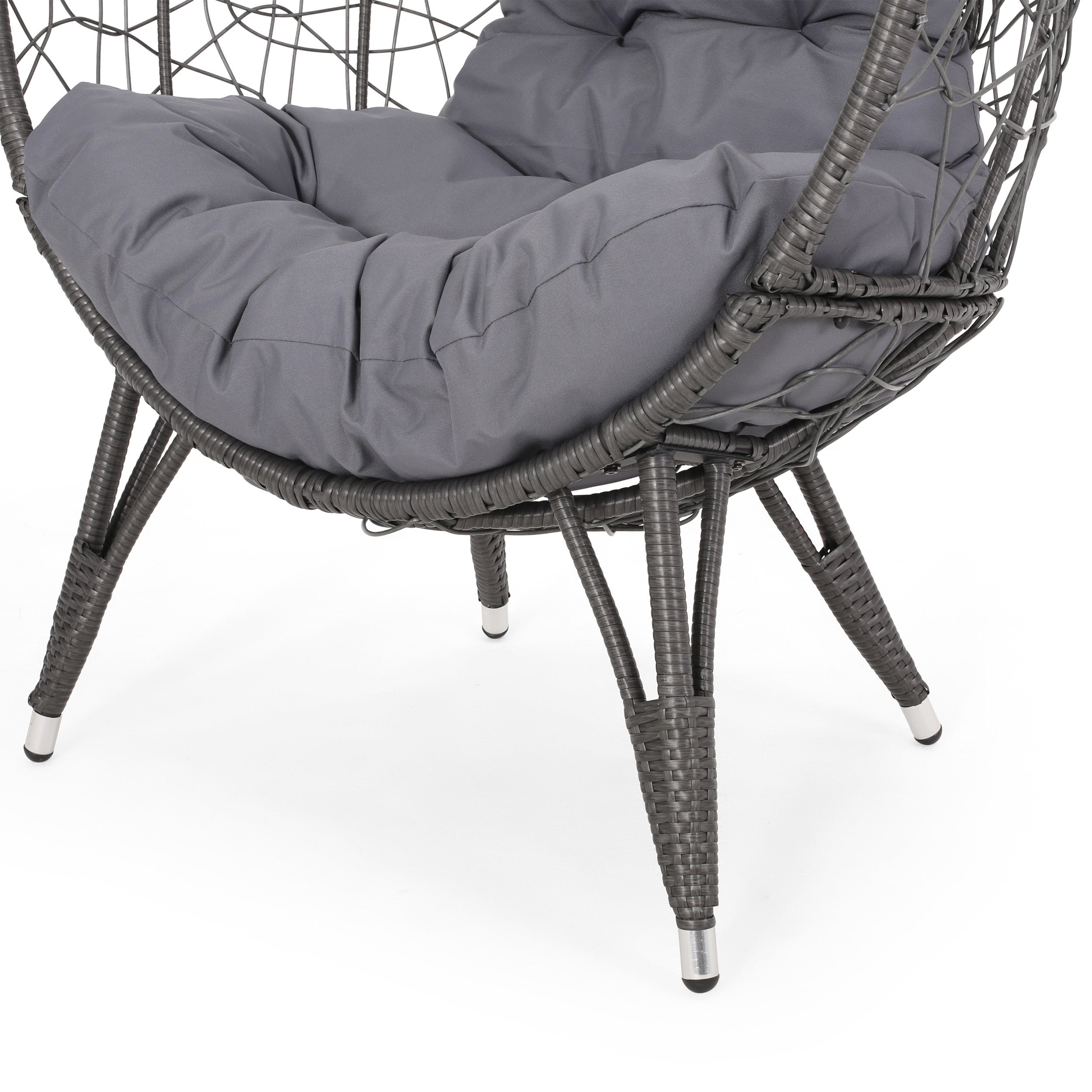 Noble House Daziyah Faux Rattan Teardrop Chair with Cushion, Gray and Dark Gray