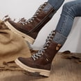 thumbnail image 4 of Bnwani Women Boots Pile Toe Thick Knee-High Leather Suede Boot Brown Size 6, 4 of 8