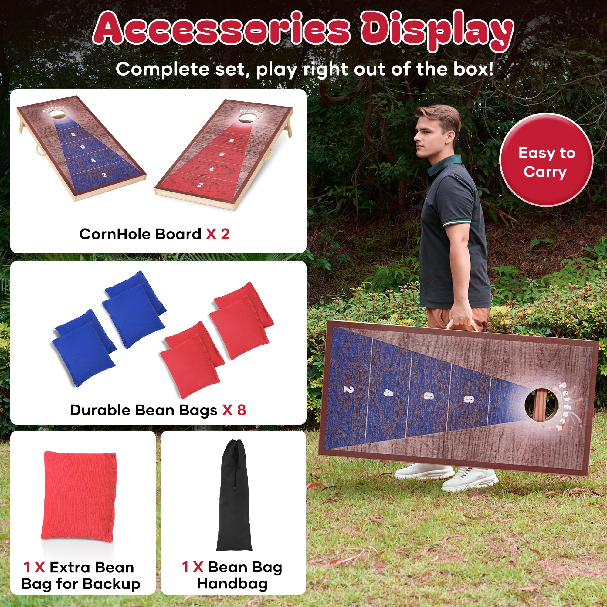 Naipo 4X2 FT Wooden Cornhole Game Set Bean Bags Cornhole Boards  for Adults Party Outdoor Beach Yard