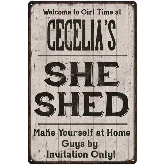CECELIA'S She Shed Sign Lady Cave Gift 8 x 12 High Gloss Metal 208120082448