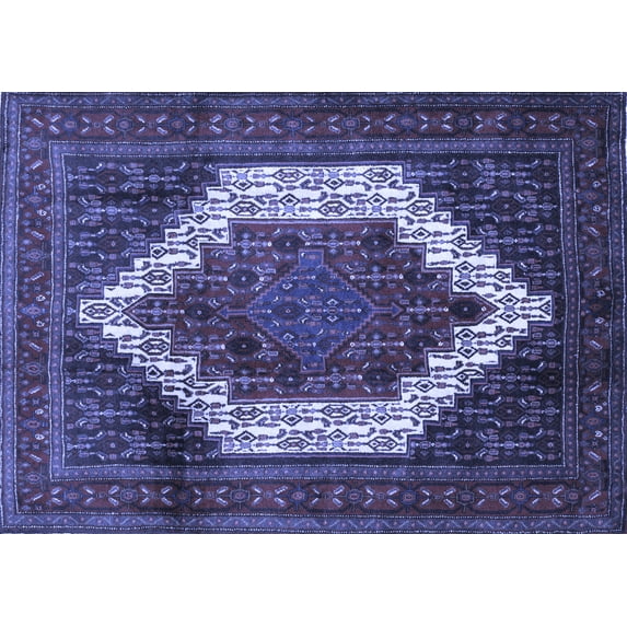 Ahgly Company Machine Washable Indoor Rectangle Persian Blue Traditional Area Rugs, 5' x 7'