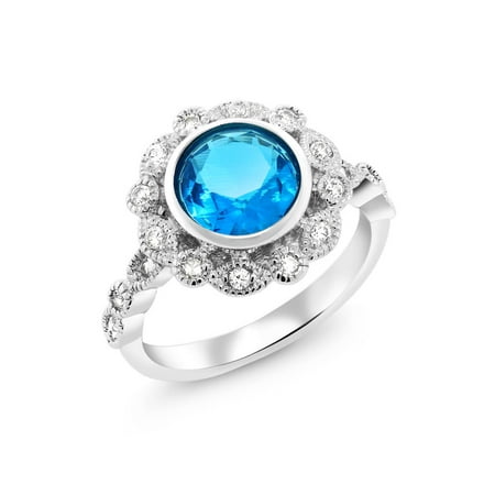 9 Mm Round Ring - Amazing 9mm Round Shape Ring with Blue and White Crystals