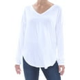 thumbnail image 3 of I.N.C Womens Curved Hem V-Neck Basic T-Shirt, White, Medium, 3 of 4