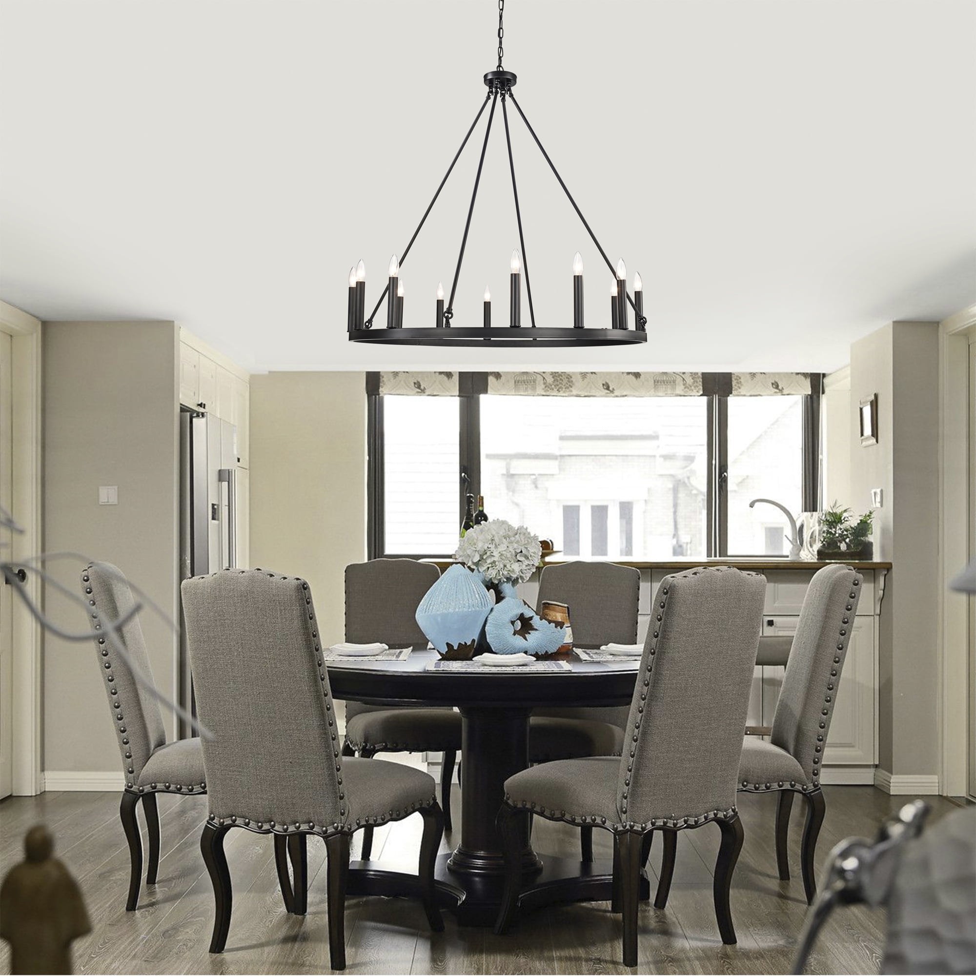 Bride 40 in. 12-Light Indoor Matte Black Finish Chandelier with Light Kit