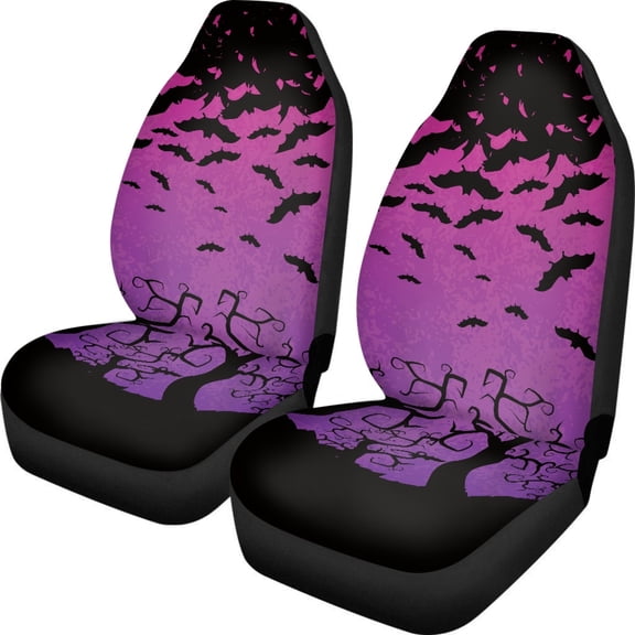 POLERO Bat Print Car Seat Covers for Sedans, Full Set of 2 Non-Slip Front Seat Covers Easy Install Breathable Vehicle Seat Covers