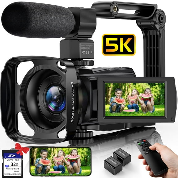 5K Video Camera Camcorder 48MP UHD Wifi IR Night Vision Vlogging Camera for YouTube with 32GB SD Card,16X Digital Zoom Touch Screen with External Microphone,2 Batteries