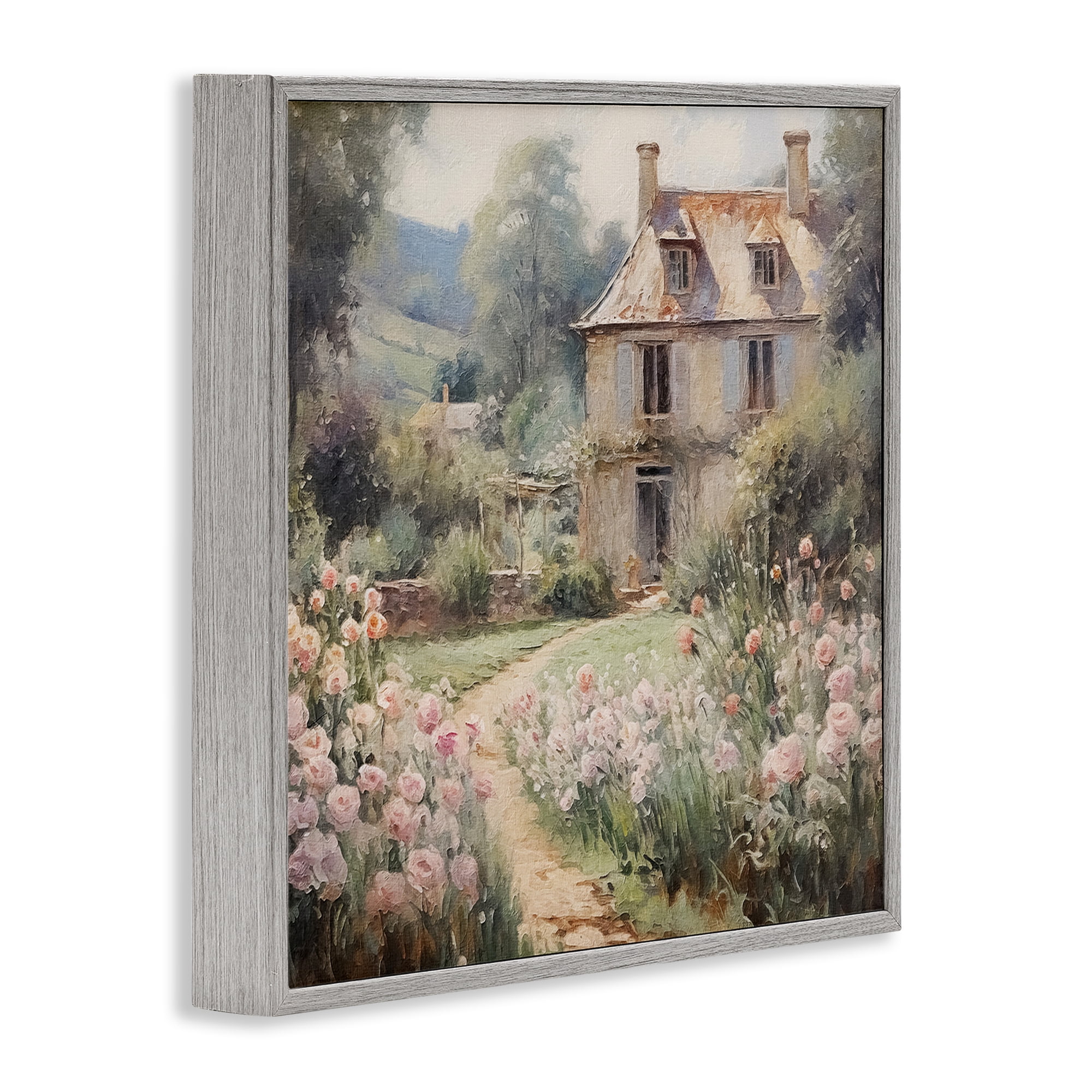 Stupell Industries French Garden Cottage Landscape Painting Gray Framed Art Print Wall Art, 24 x 24