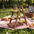 thumbnail image 4 of 3-Tier Collapsible Wooden Serving Tray Rack – Rustic Multi-Layer Display Stand with Handle, Detachable Deli Platter Board – Space-Saving Pyramid-Style Kitchen Organizer for Countertop, Dessert, 4 of 7