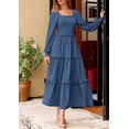 thumbnail image 2 of Vestido largo PRETTYGARDEN para mujer, manga larga, azul con lunares suizos, 2 of 9