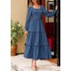 thumbnail image 2 of Vestido largo PRETTYGARDEN para mujer, manga larga, azul con lunares suizos, 2 of 9