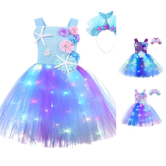 HNMKIU Girls Dresses Toddler Kids Girls Halloween Historical LED Light Dress Hairband Outfits