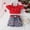 Red, variant on RTKFRFLM Girls 2-Piece Summer Set Off-The-Shoulder Ruffle Solid Top and Strawberry Embroidery Denim Shorts Trendy Casual Fashionable Clothes for Toddler and Little Girls Outfits